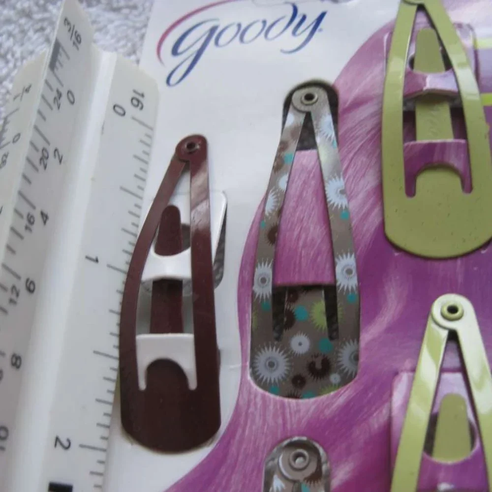6 Goody Reversible Double Sided Snap Hair Clips Flowery & Solid Brown White